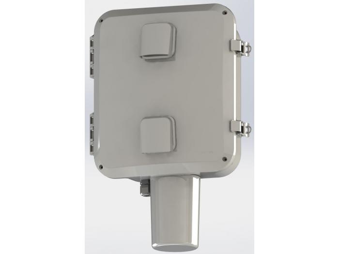12” x 10” x 5” NEMA Enclosure with Solid Door, Latch Locks, Integrated Omni Antenna, 4 RPTNC Leads (M-F), Heated/Cooled, Single Line PoE