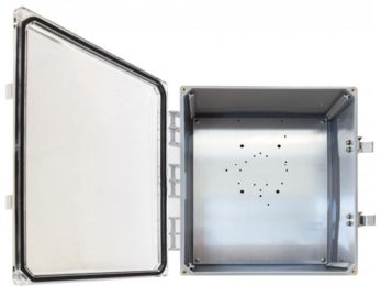 NEMA 4X Polycarbonate Enclosure with Clear Door, Latch Locks and No Holes, 14 x 12 x 6 in | Image 1