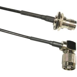 1 ft 100 Series Cable Assembly with RPTNC Female Bulkhead - RA RPTNC Male Connectors | Image 1
