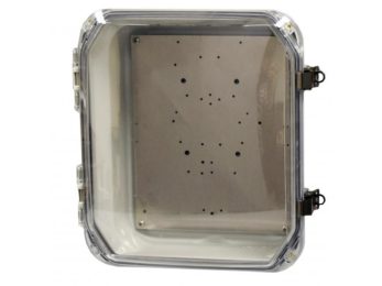 Sleek NEMA 4X Polycarbonate Enclosure with Clear Door, 4 RPTNC Holes and Cord Grip Hole, 12 x 10 x 5 in | Image 1